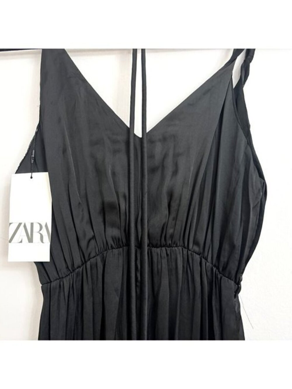 NWT Zara Black Satin Effect Floor Length Black Sleeveless Jumpsuit - Sz XS - Picture 11 of 12